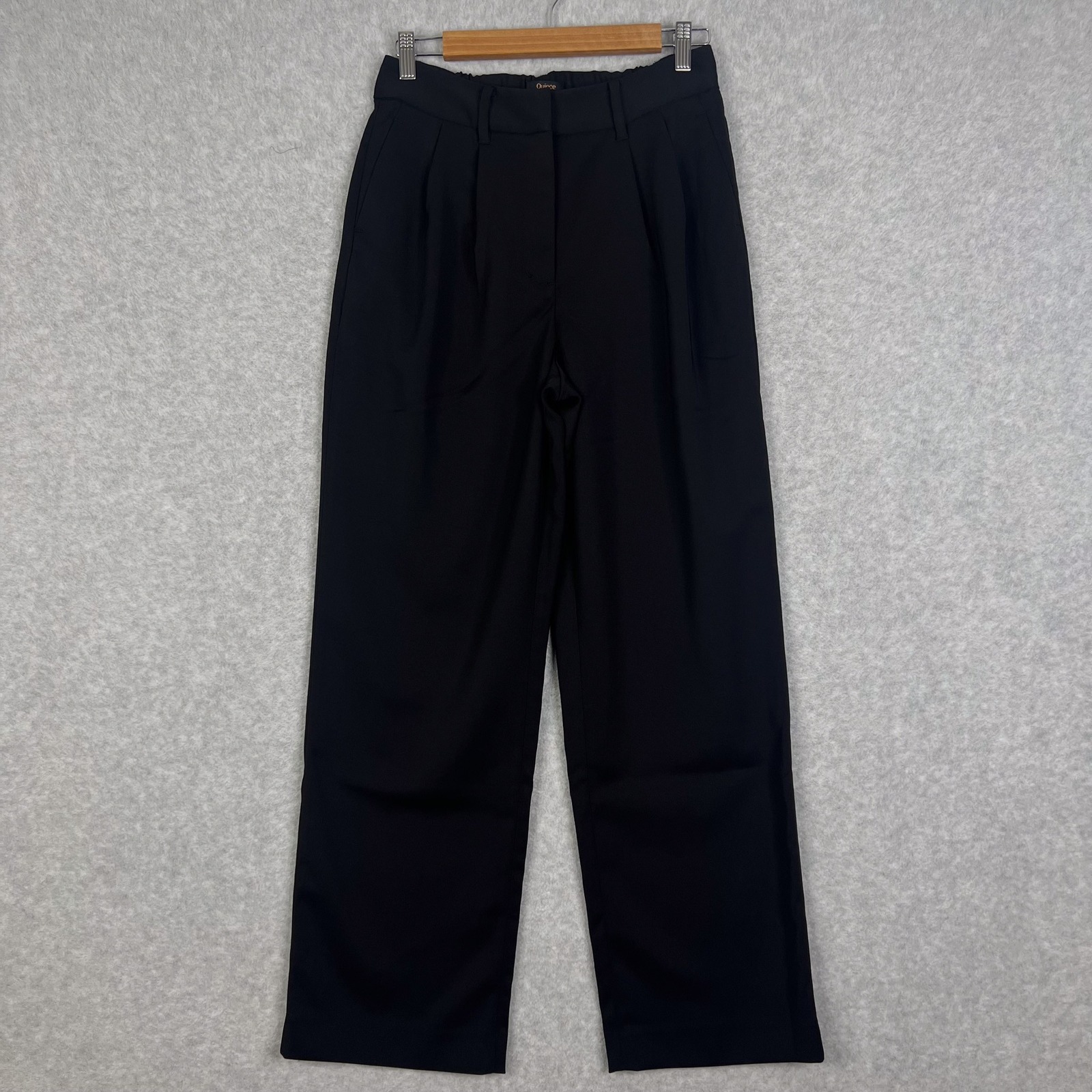 Quince Black Stretch Crepe Pleated Wide Leg High Waisted Pant Size 6